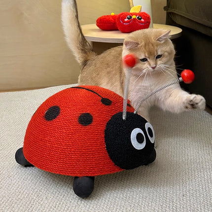 Sisal Cat Scratching Board Toy Ladybug Design Wear Resistant Cat Scratch Post