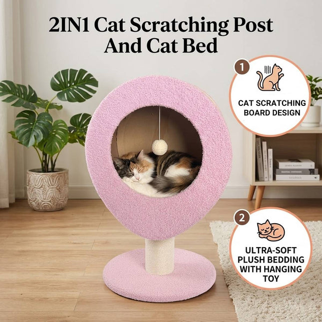 Pink Elevated Cat Bed with Sisal Scratching Post Condo