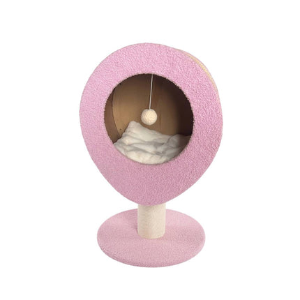 Pink Elevated Cat Bed with Sisal Scratching Post Condo