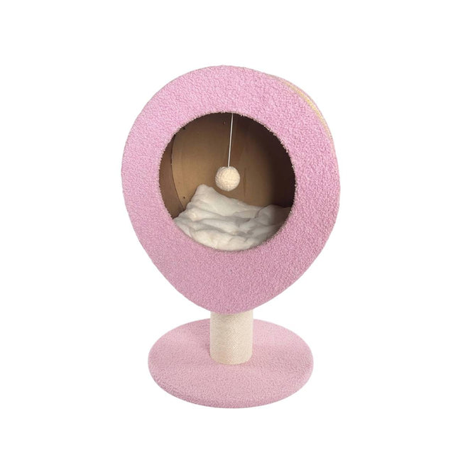 Pink Elevated Cat Bed with Sisal Scratching Post Condo