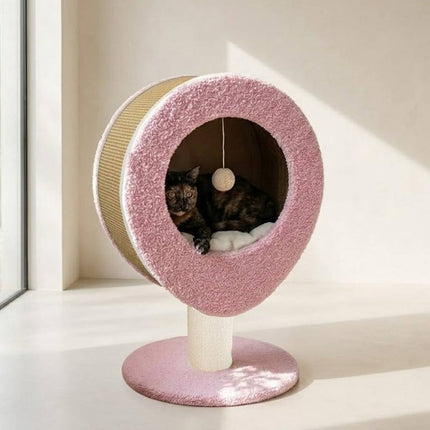 Pink Elevated Cat Bed with Sisal Scratching Post Condo