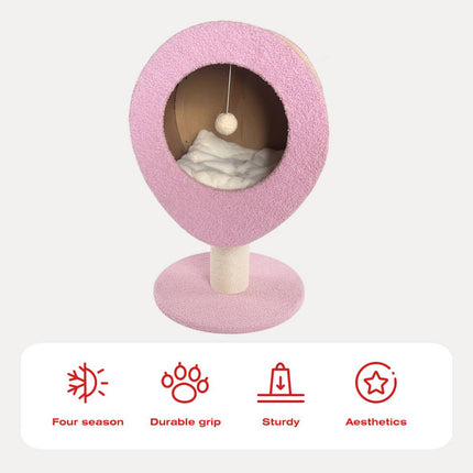 Pink Elevated Cat Bed with Sisal Scratching Post Condo