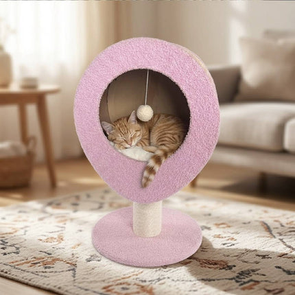 Pink Elevated Cat Bed with Sisal Scratching Post Condo