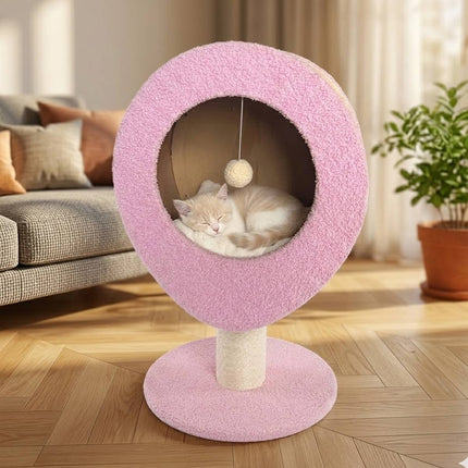 Pink Elevated Cat Bed with Sisal Scratching Post Condo