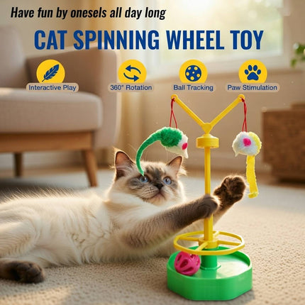 Cat Spinning Wheel Toy with Track Ball and Teasers