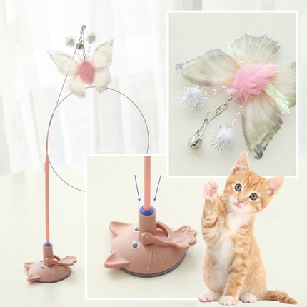Suction Cup Cat Toy with Butterfly Interactive PVC Teaser Stick for Indoor Cats