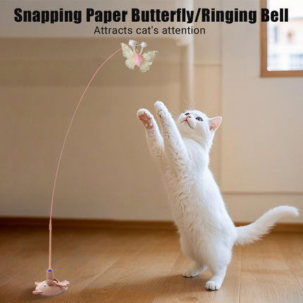 Suction Cup Cat Toy with Butterfly Interactive PVC Teaser Stick for Indoor Cats