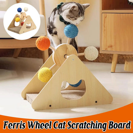 Wooden Ferris Wheel Cat Scratching Board Interactive Cat Toys Pet Play Furniture
