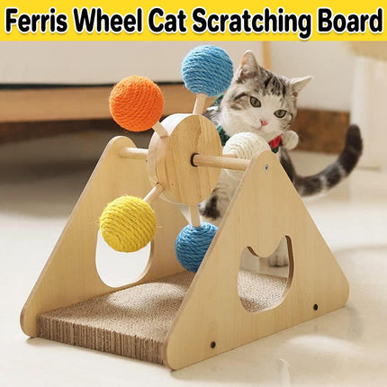Wooden Ferris Wheel Cat Scratching Board Interactive Cat Toys Pet Play Furniture