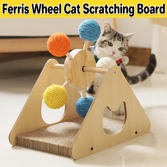 Wooden Ferris Wheel Cat Scratching Board Interactive Cat Toys Pet Play Furniture