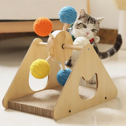 Wooden Ferris Wheel Cat Scratching Board Interactive Cat Toys Pet Play Furniture