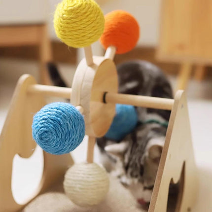 Wooden Ferris Wheel Cat Scratching Board Interactive Cat Toys Pet Play Furniture