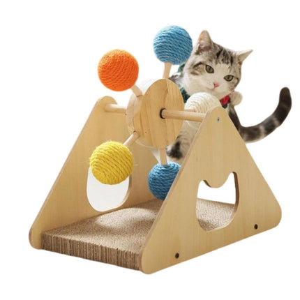 Wooden Ferris Wheel Cat Scratching Board Interactive Cat Toys Pet Play Furniture
