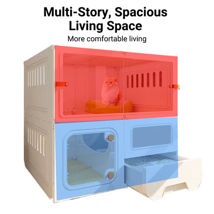 Multi Level Cat Villa with Litter Drawer Indoor Cat Cage House 2 or 3 Tier