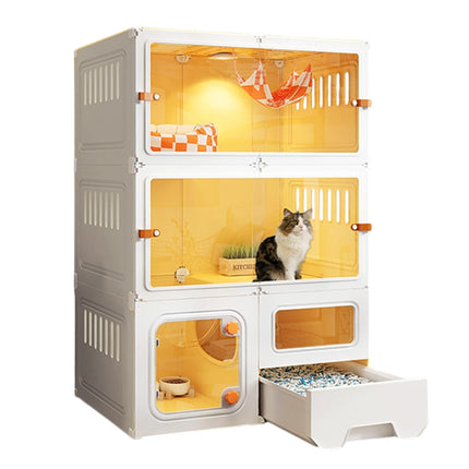 Multi Level Cat Villa with Litter Drawer Indoor Cat Cage House 2 or 3 Tier
