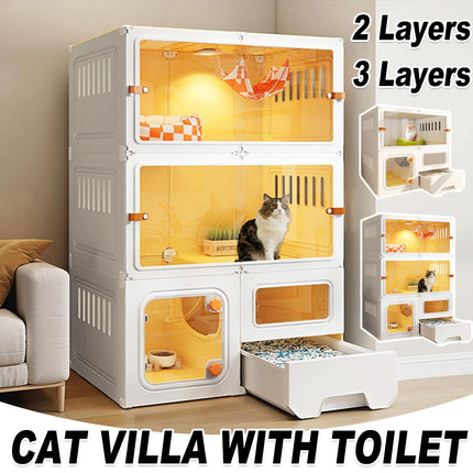 Multi Level Cat Villa with Litter Drawer Indoor Cat Cage House 2 or 3 Tier