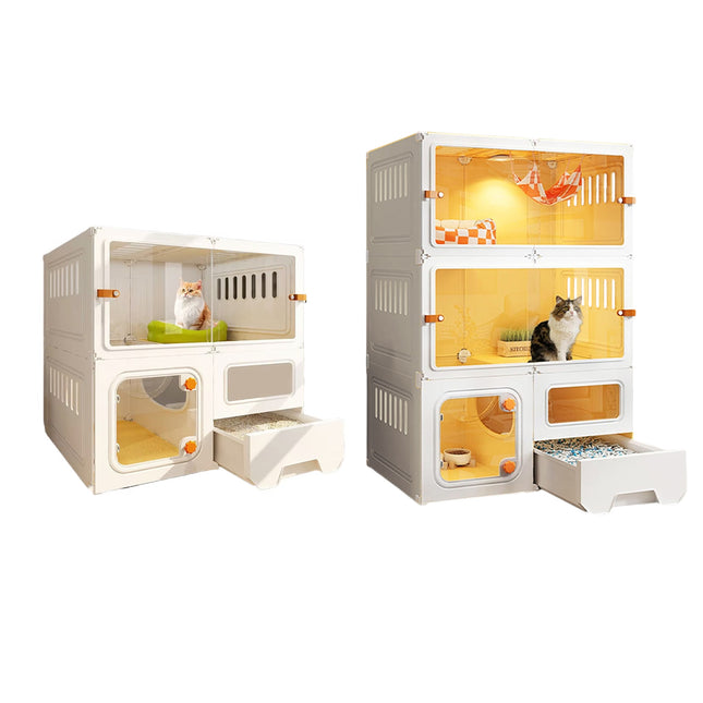 Multi Level Cat Villa with Litter Drawer Indoor Cat Cage House 2 or 3 Tier