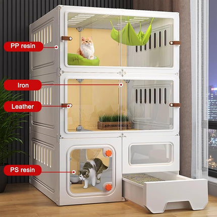 Multi Level Cat Villa with Litter Drawer Indoor Cat Cage House 2 or 3 Tier
