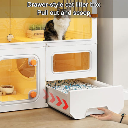 Multi Level Cat Villa with Litter Drawer Indoor Cat Cage House 2 or 3 Tier