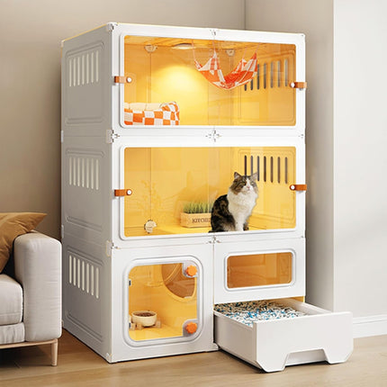 Multi Level Cat Villa with Litter Drawer Indoor Cat Cage House 2 or 3 Tier