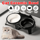 Cat Feeding Bowl Set Slanted Double Bowl Ceramic Raised Pet Feeder Non Slip Base