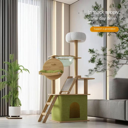 Wooden Cat Climbing Tree Tower Multi Level Integrated Cat Rack Furniture Stand