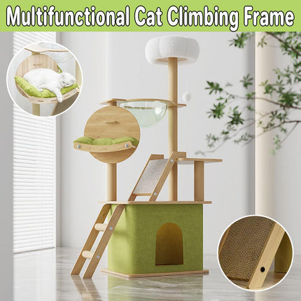 Wooden Cat Climbing Tree Tower Multi Level Integrated Cat Rack Furniture Stand