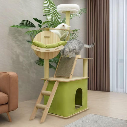Wooden Cat Climbing Tree Tower Multi Level Integrated Cat Rack Furniture Stand