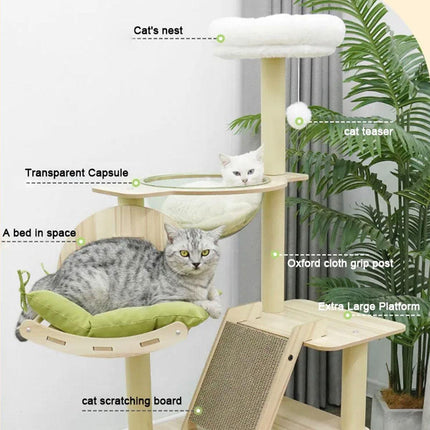 Wooden Cat Climbing Tree Tower Multi Level Integrated Cat Rack Furniture Stand
