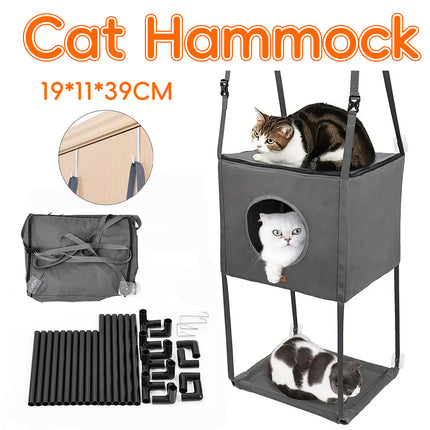 Metal Hook Double Layer Hanging Cat Hammock with Durable Fabric for Indoor Cats