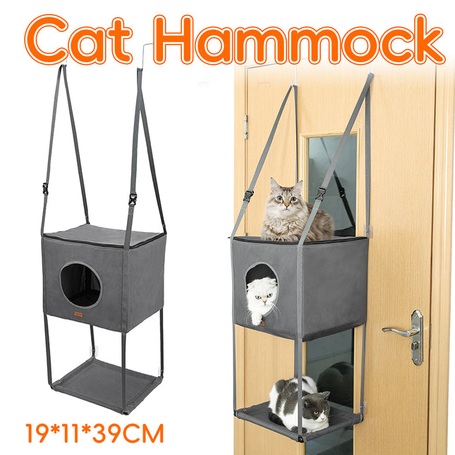 Metal Hook Double Layer Hanging Cat Hammock with Durable Fabric for Indoor Cats