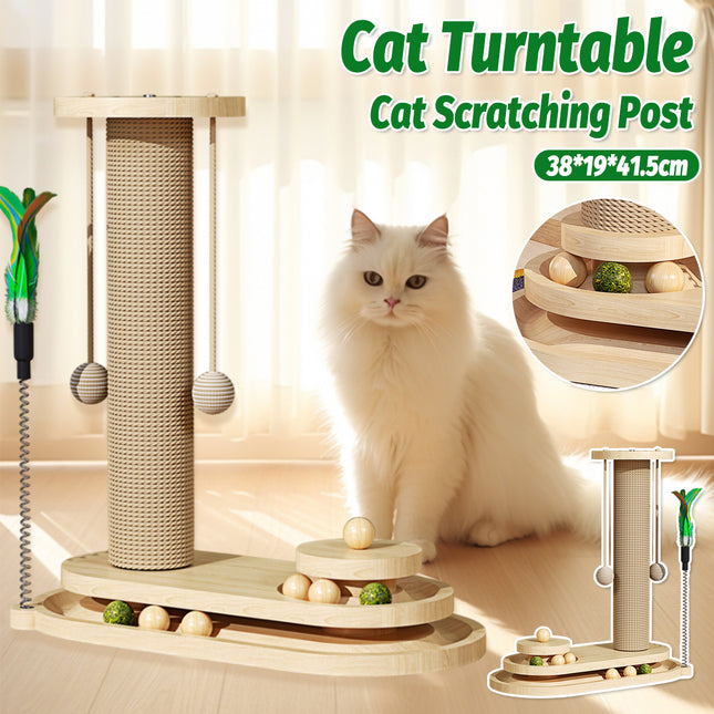 Cat Scratching Post Oval Turntable Cat Toy Scratcher Board Interactive Furniture