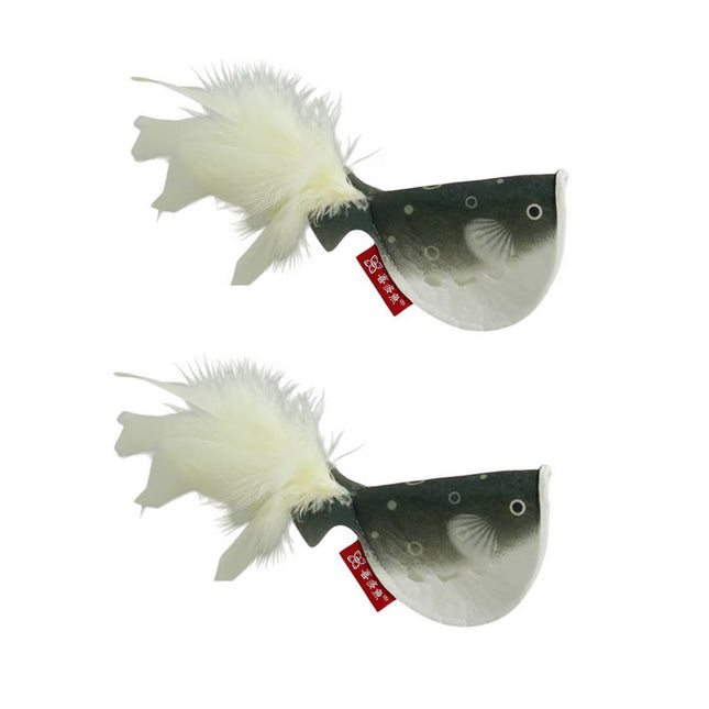 2pcs Catnip Pufferfish Cat Toy with Feather Tail Bell Interactive Felt Toy