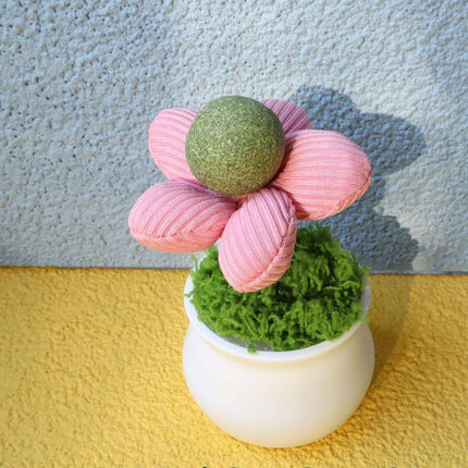 Catnip Ball Cat Chew Toy Cute Flower Pot Shaped Interactive Play Teeth Cleaning