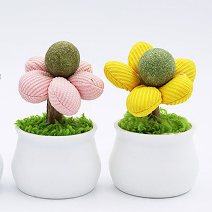 Catnip Ball Cat Chew Toy Cute Flower Pot Shaped Interactive Play Teeth Cleaning