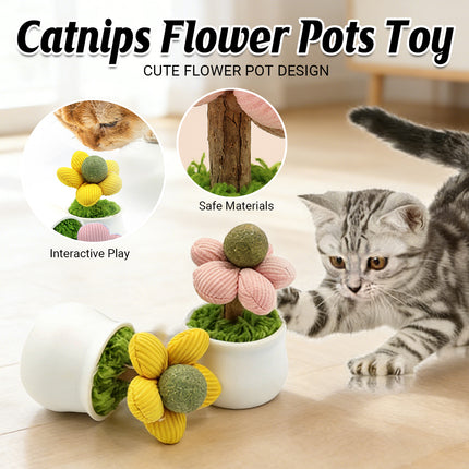 Catnip Ball Cat Chew Toy Cute Flower Pot Shaped Interactive Play Teeth Cleaning