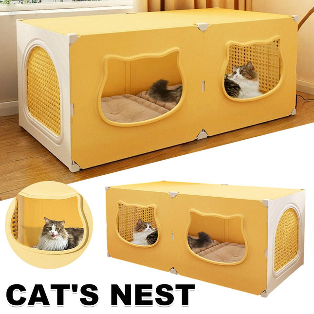 90CM Medium Cat House Foldable Double Door Breathable Pet Bed Ventilated Design