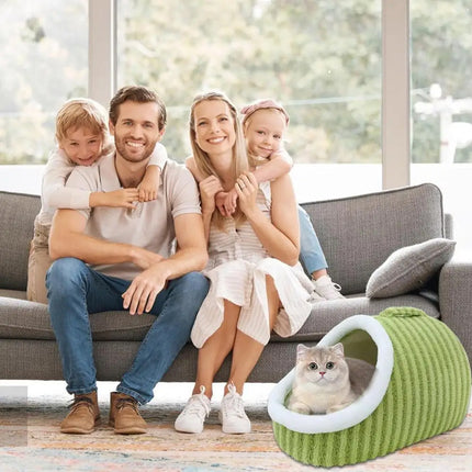 Striped Pet Bed Warm Soft Cat Dog Cave Nest Thickened Cozy Indoor Sleeping