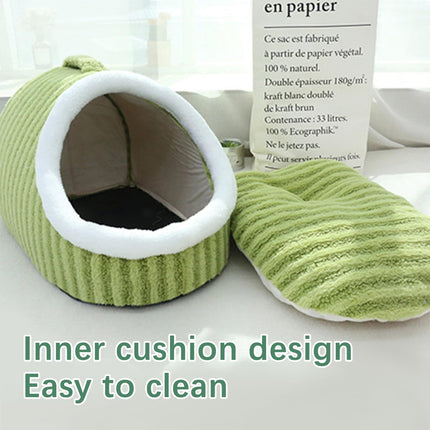 Striped Pet Bed Warm Soft Cat Dog Cave Nest Thickened Cozy Indoor Sleeping
