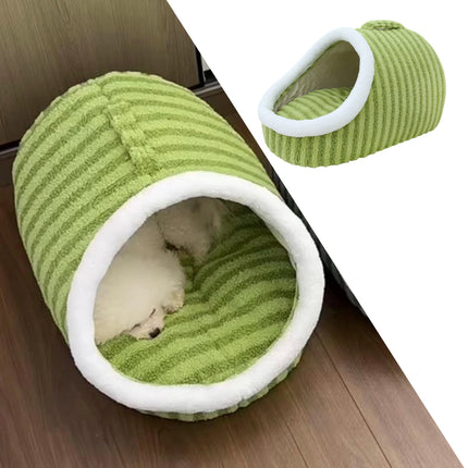 Striped Pet Bed Warm Soft Cat Dog Cave Nest Thickened Cozy Indoor Sleeping