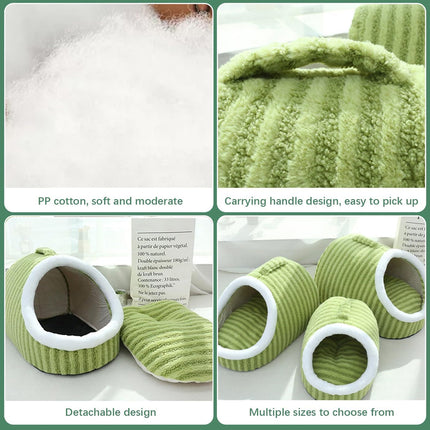 Striped Pet Bed Warm Soft Cat Dog Cave Nest Thickened Cozy Indoor Sleeping