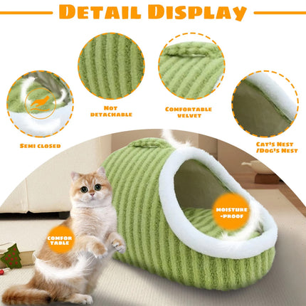 Striped Pet Bed Warm Soft Cat Dog Cave Nest Thickened Cozy Indoor Sleeping
