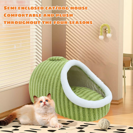 Striped Pet Bed Warm Soft Cat Dog Cave Nest Thickened Cozy Indoor Sleeping