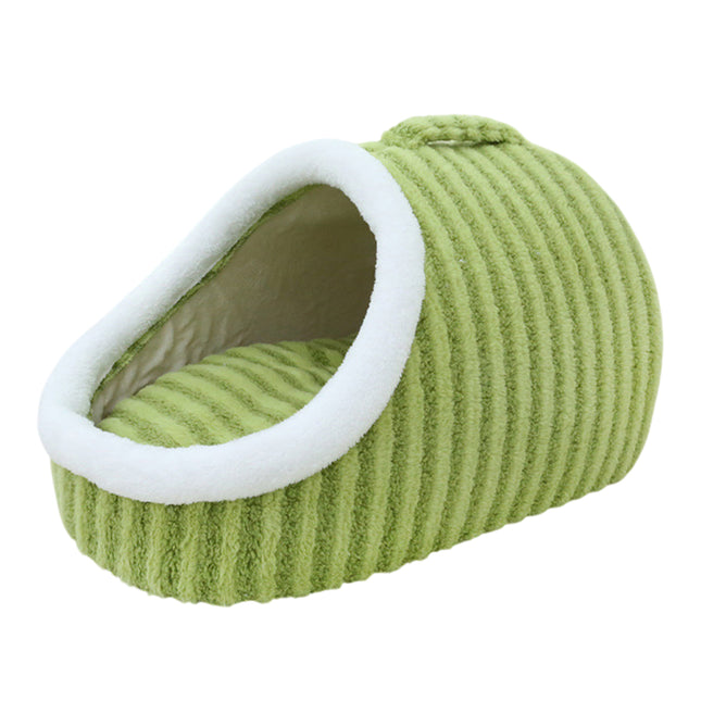 Striped Pet Bed Warm Soft Cat Dog Cave Nest Thickened Cozy Indoor Sleeping
