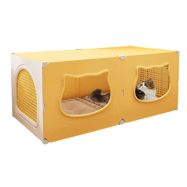 90CM Medium Cat House Foldable Double Door Breathable Pet Bed Ventilated Design
