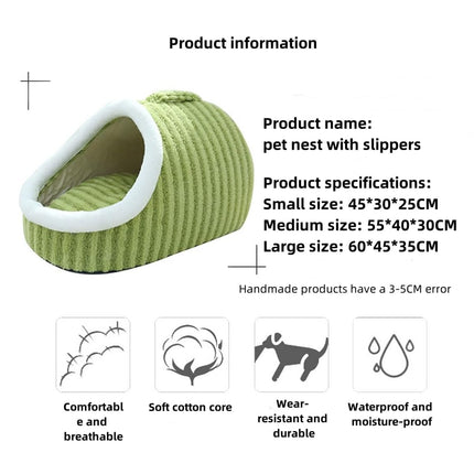 Striped Pet Bed Warm Soft Cat Dog Cave Nest Thickened Cozy Indoor Sleeping