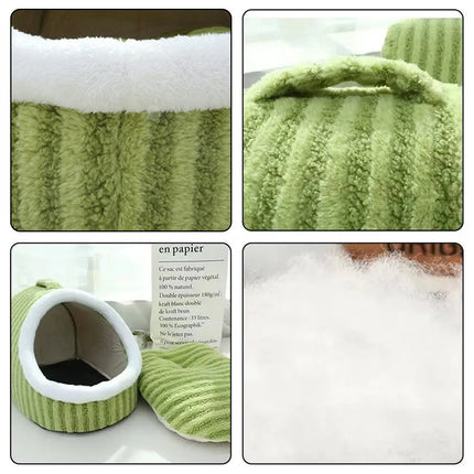 Striped Pet Bed Warm Soft Cat Dog Cave Nest Thickened Cozy Indoor Sleeping
