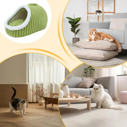 Striped Pet Bed Warm Soft Cat Dog Cave Nest Thickened Cozy Indoor Sleeping