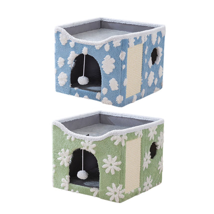 Cat Bed Foldable Double Layer Upper Lower Pet House Sleeping Nest Cushion