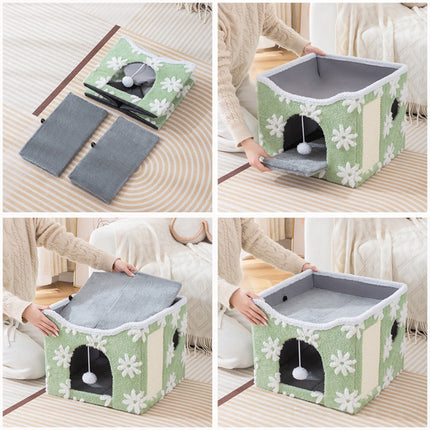 Cat Bed Foldable Double Layer Upper Lower Pet House Sleeping Nest Cushion